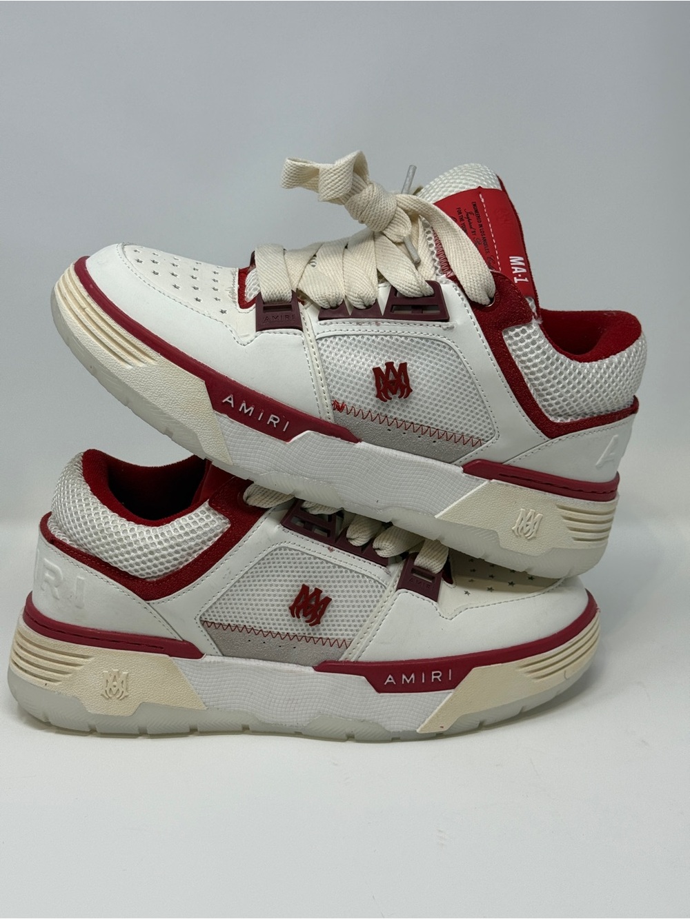 Size 9.5- AMIRI White and Red Leather Low-Top Sneakers